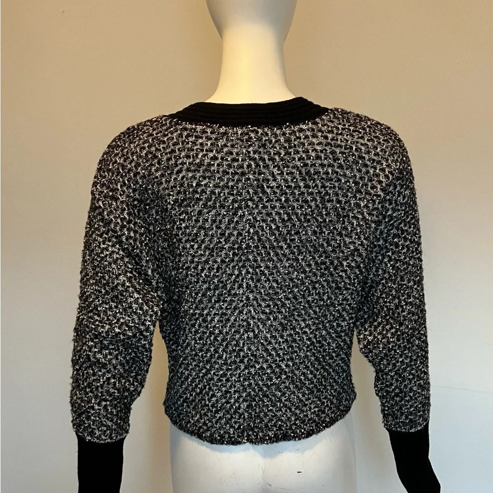 Merino Wool Cotton Sz 6 Small Cardigan Sweater Black & White Chunky Quiet Luxury - Picture 4 of 8